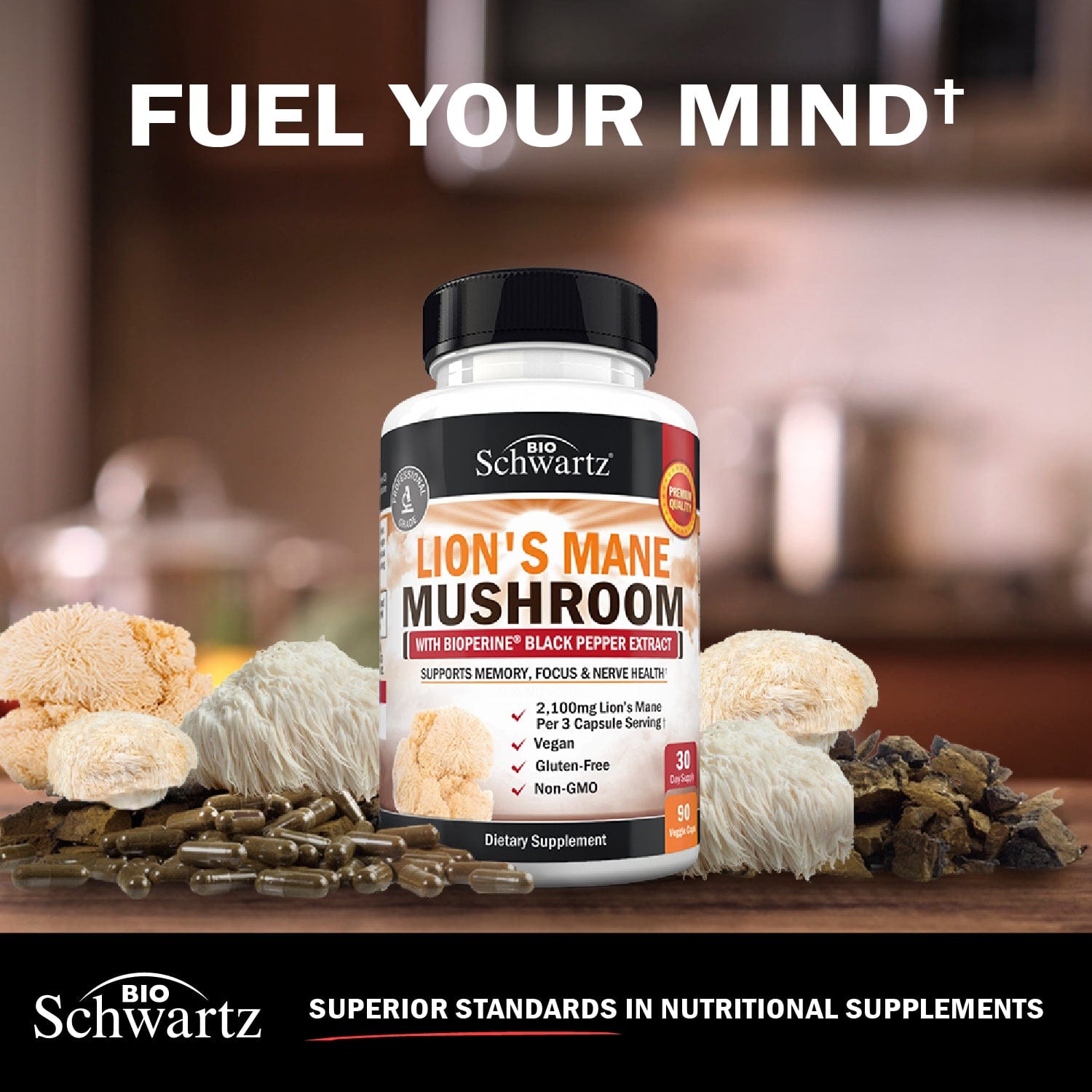 Organic Lion's Mane Nootropic: 2100mg Memory & Focus Support with BioPerine