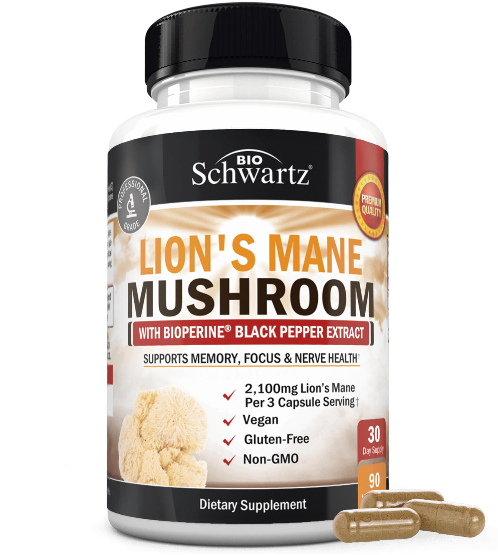 Organic Lion's Mane Nootropic: 2100mg Memory & Focus Support with BioPerine