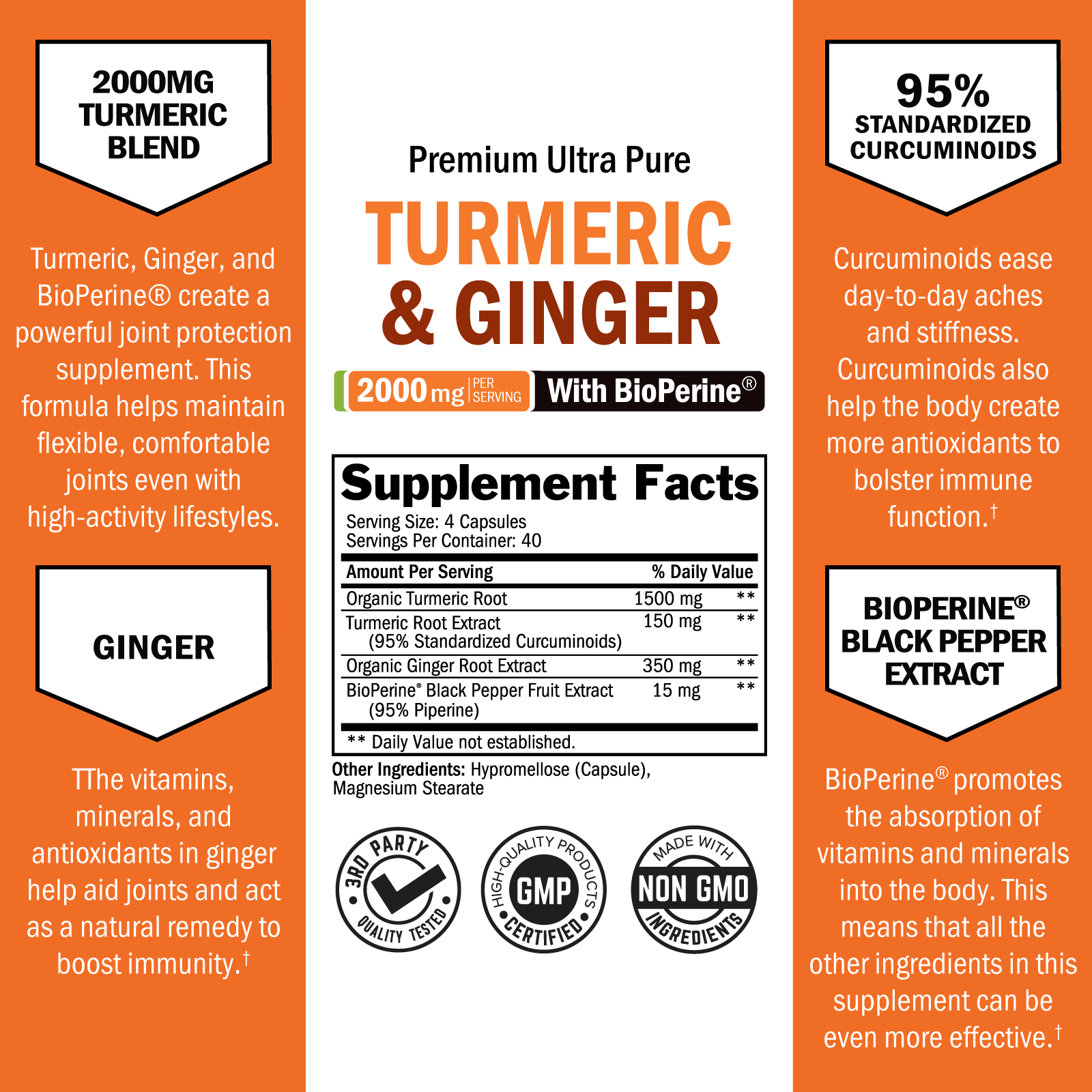 Turmeric and Ginger Supplement - 2,000mg 95% Curcuminoids