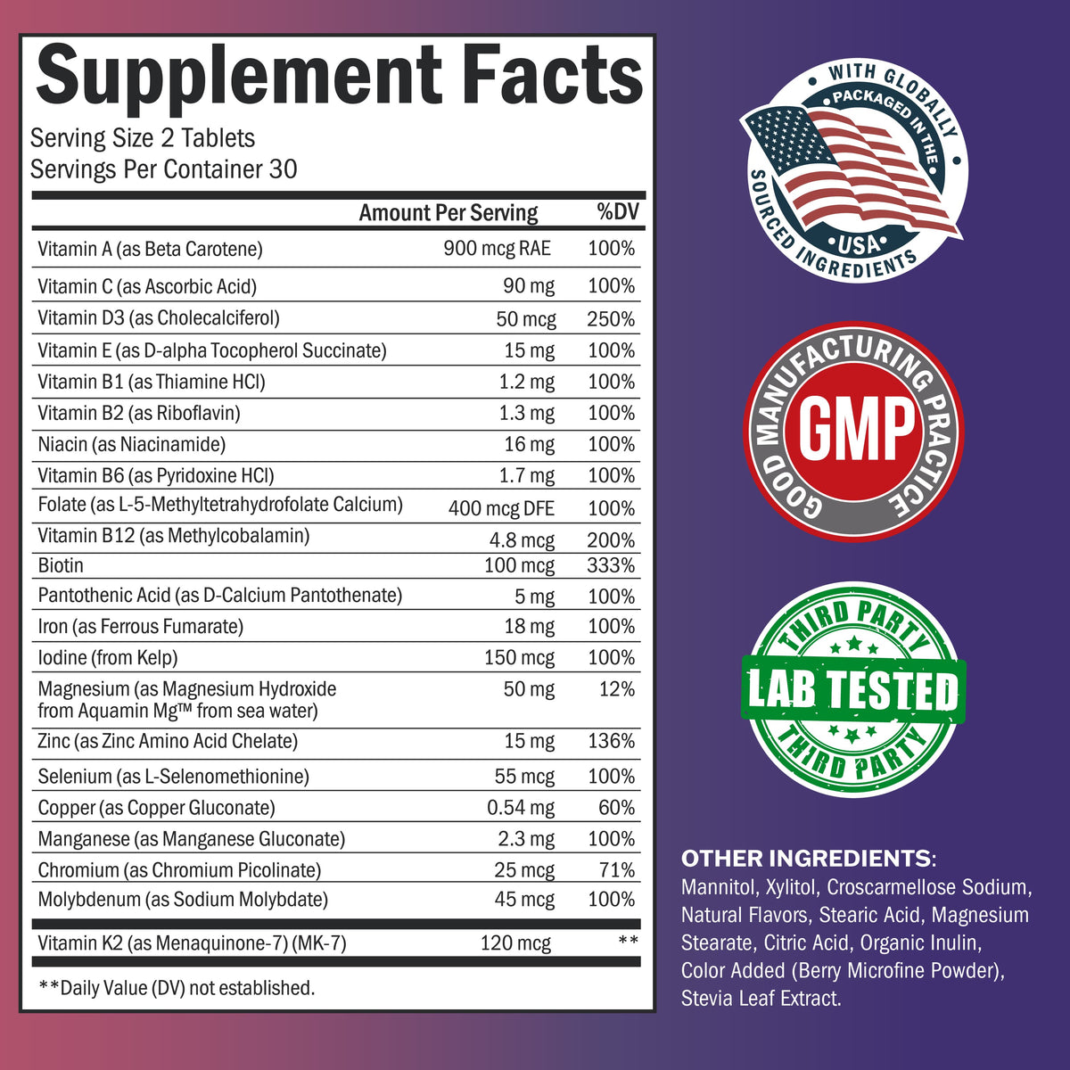 Bariatric Multivitamin + Iron 30 Day Meltable Tablets, Berry