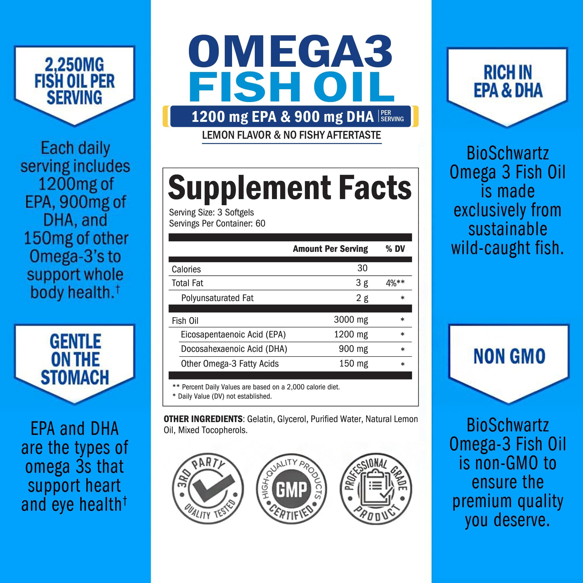Omega 3 Fish Oil Softgels, 180ct