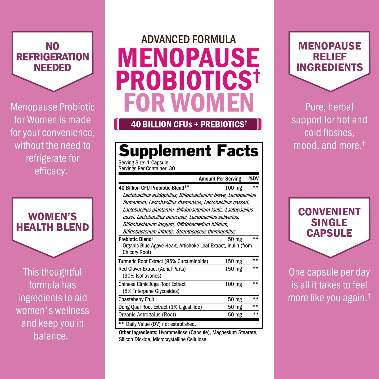 Women's Menopause Probiotic Capsules, 30ct