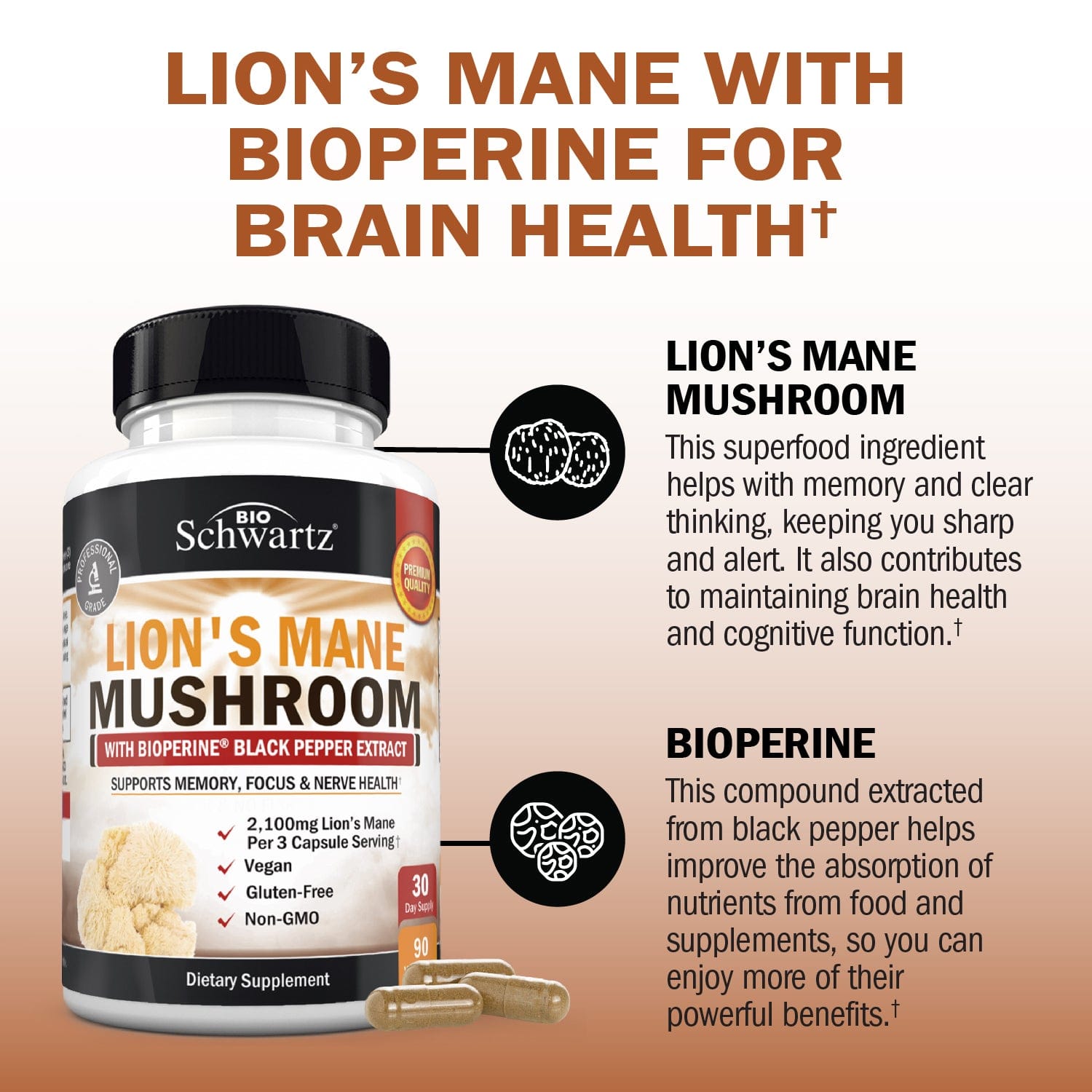 Lions Mane Mushroom Capsules, 90ct
