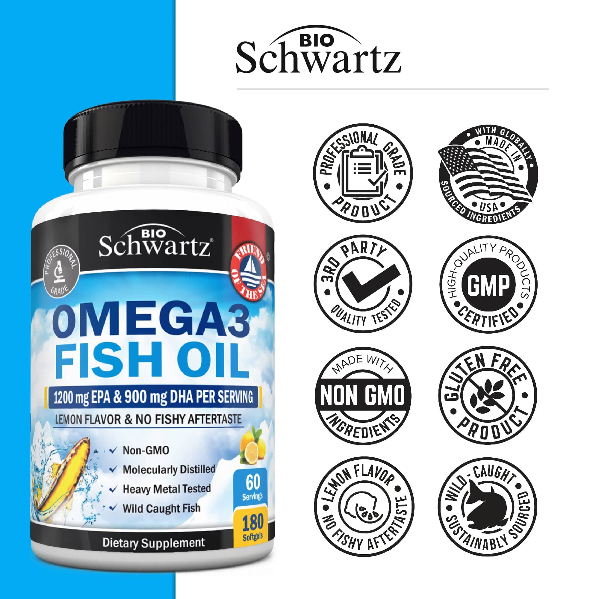 Omega 3 Fish Oil Softgels, 180ct