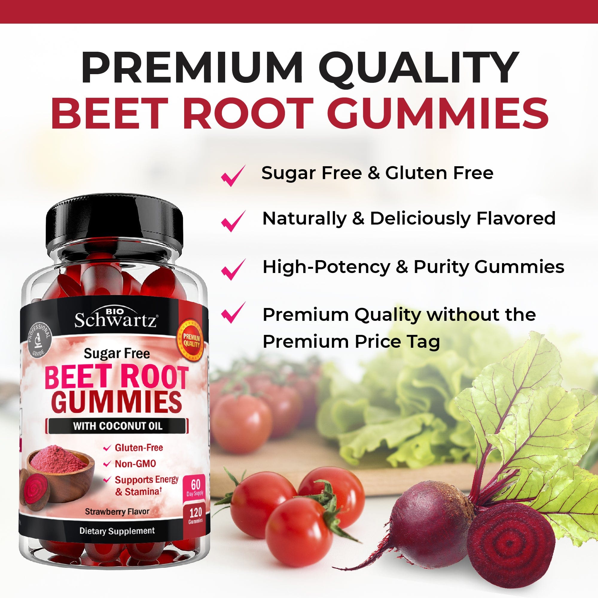 Sugar Free Beet Root Gummies, 120ct