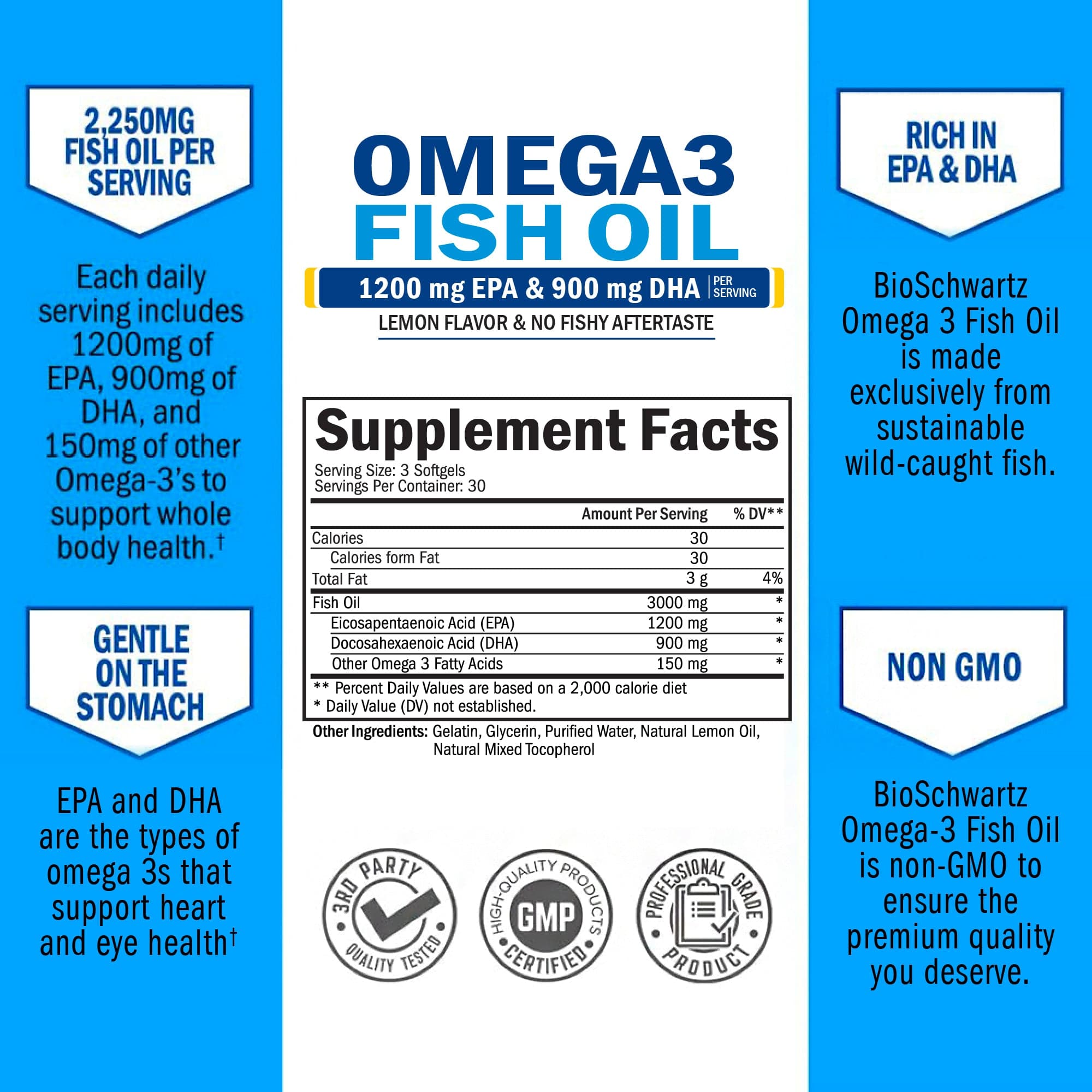 Omega 3 Fish Oil Softgels, 90ct