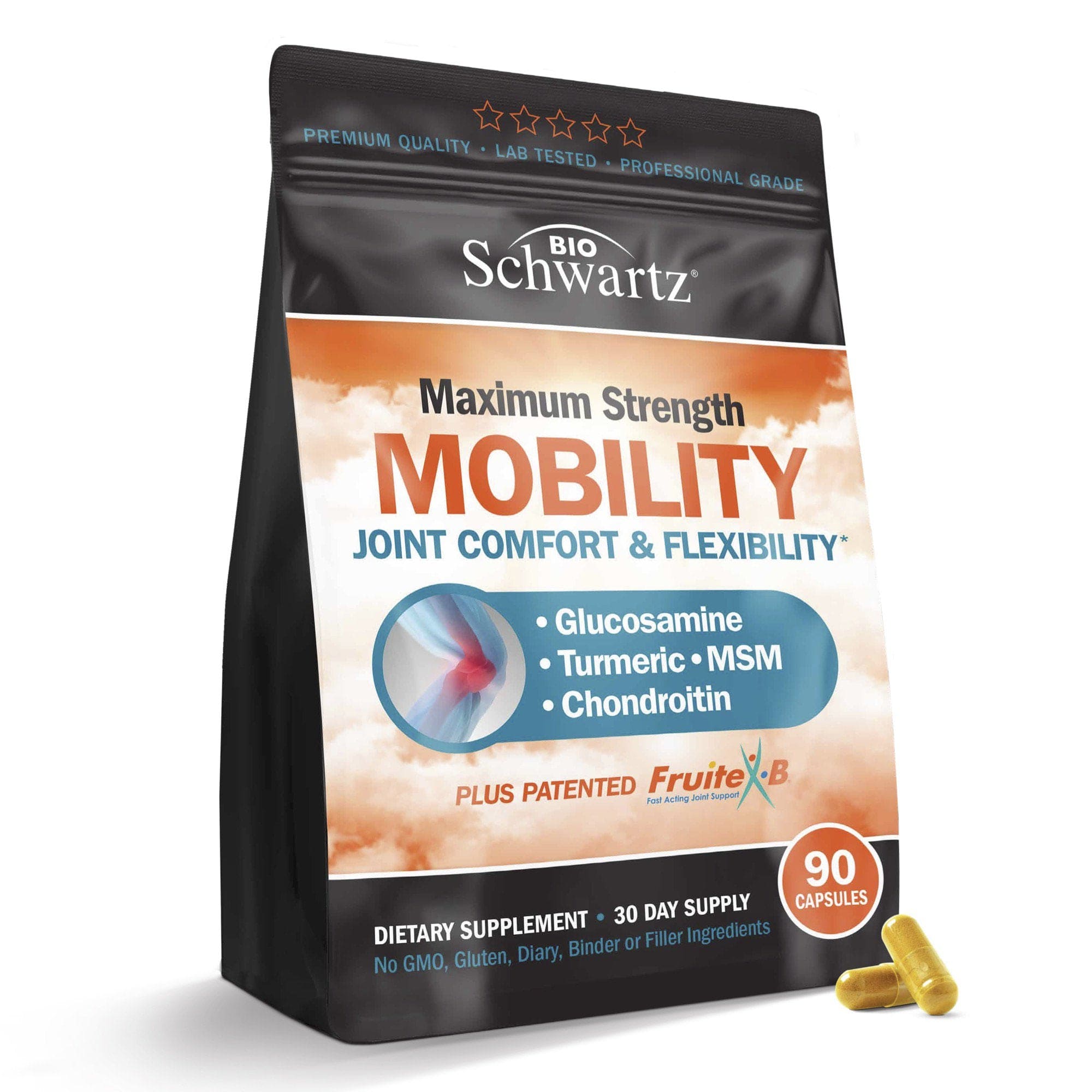 BioSchwartz Maximum Mobility Capsules | Glucosamine MSM + Chondroitin with Turmeric Curcumin | Flexibility + Comfort 90 Ct