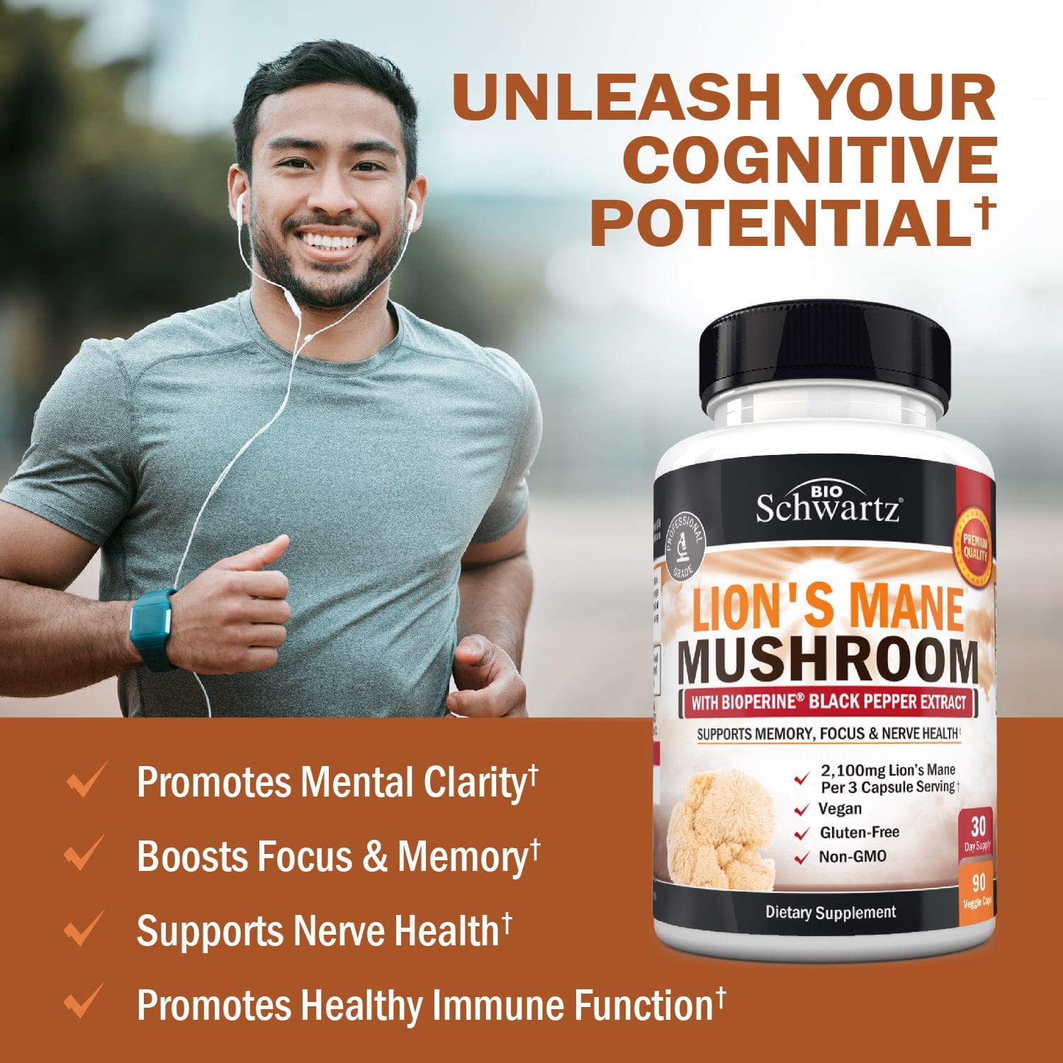 Organic Lion's Mane Nootropic: 2100mg Memory & Focus Support with BioPerine