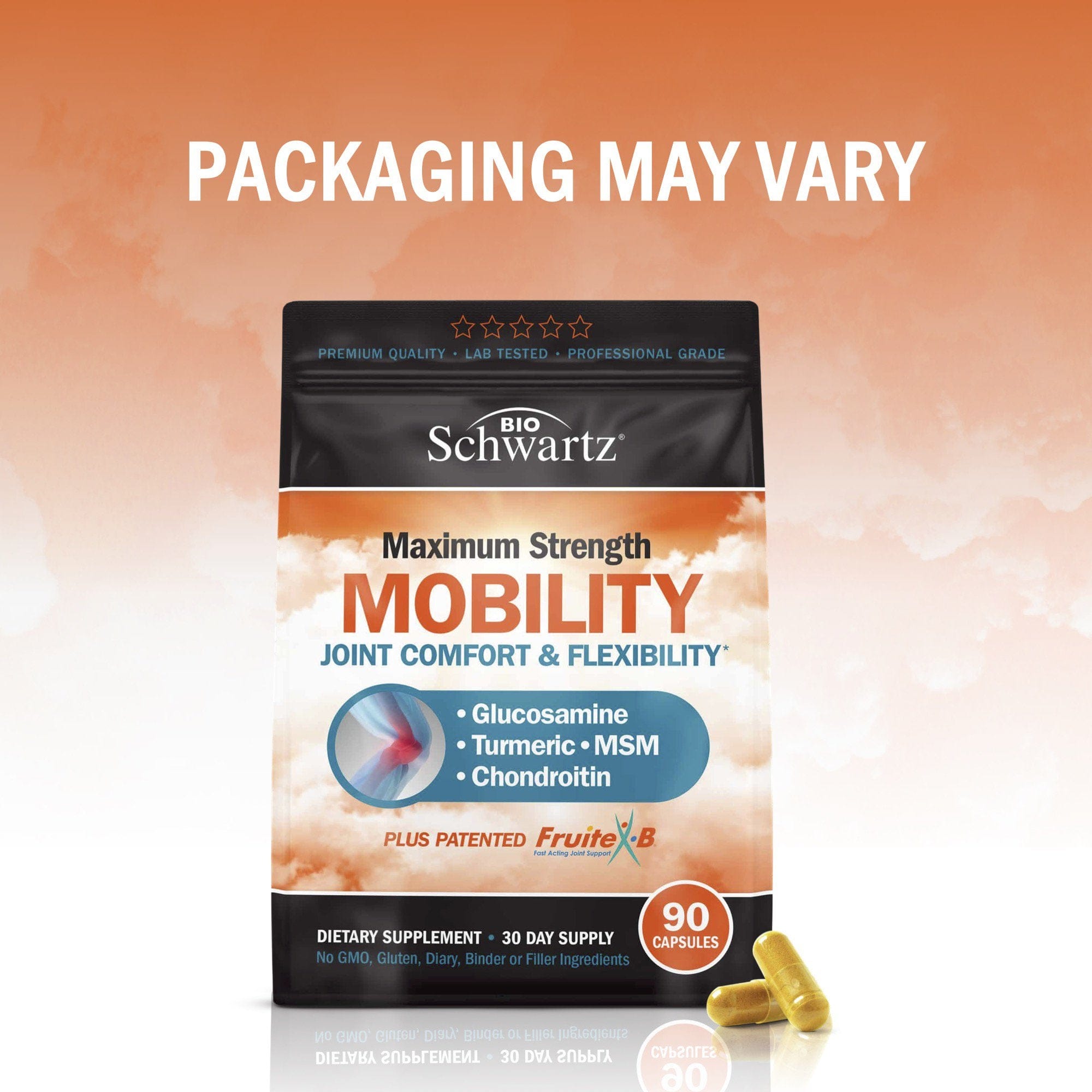 BioSchwartz Maximum Mobility Capsules | Glucosamine MSM + Chondroitin with Turmeric Curcumin | Flexibility + Comfort 90 Ct