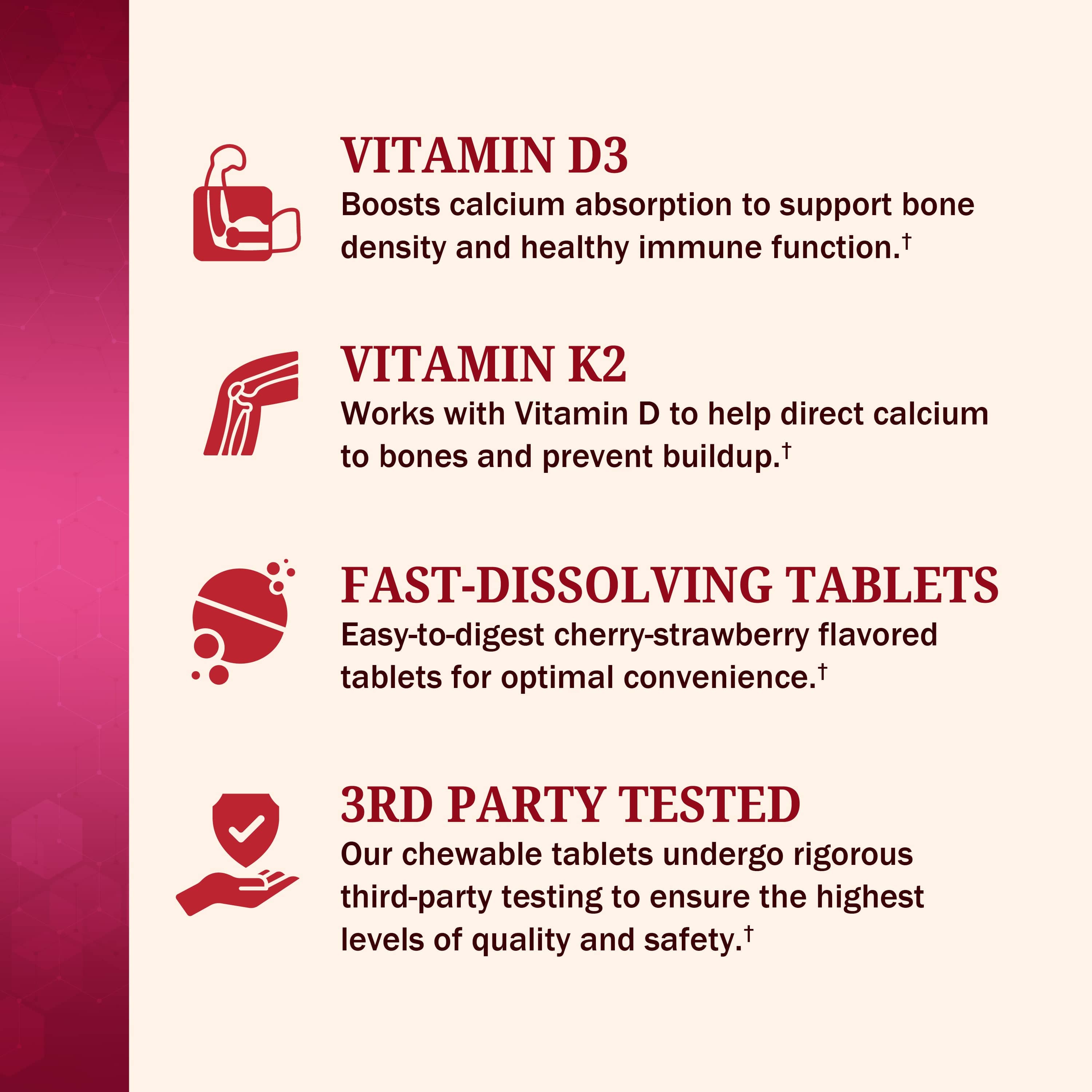 Bariatric Vitamin D3+K2 90 Day Meltable Tablets, 90ct