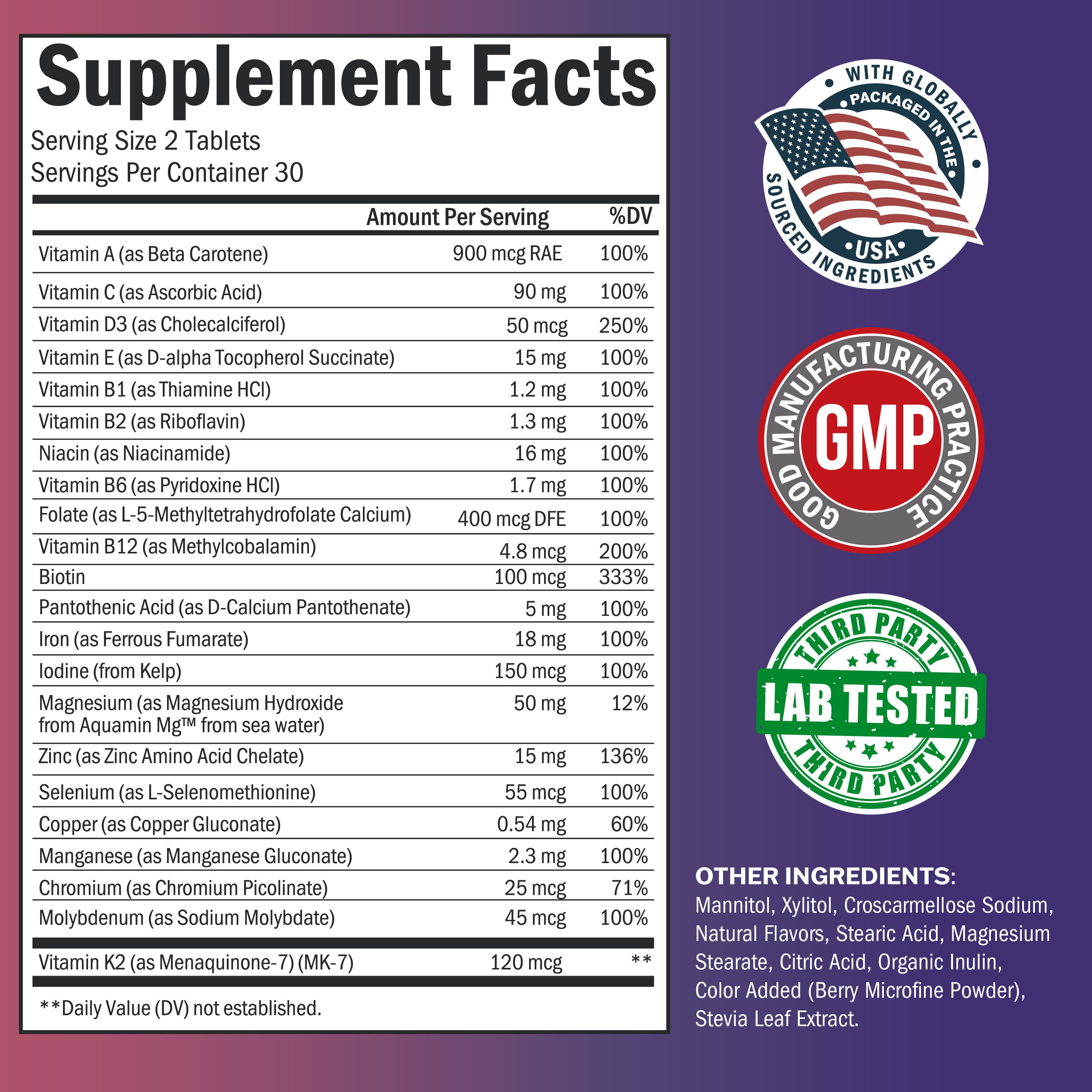 Bariatric Multivitamin + Iron 30 Day Meltable Tablets, Berry