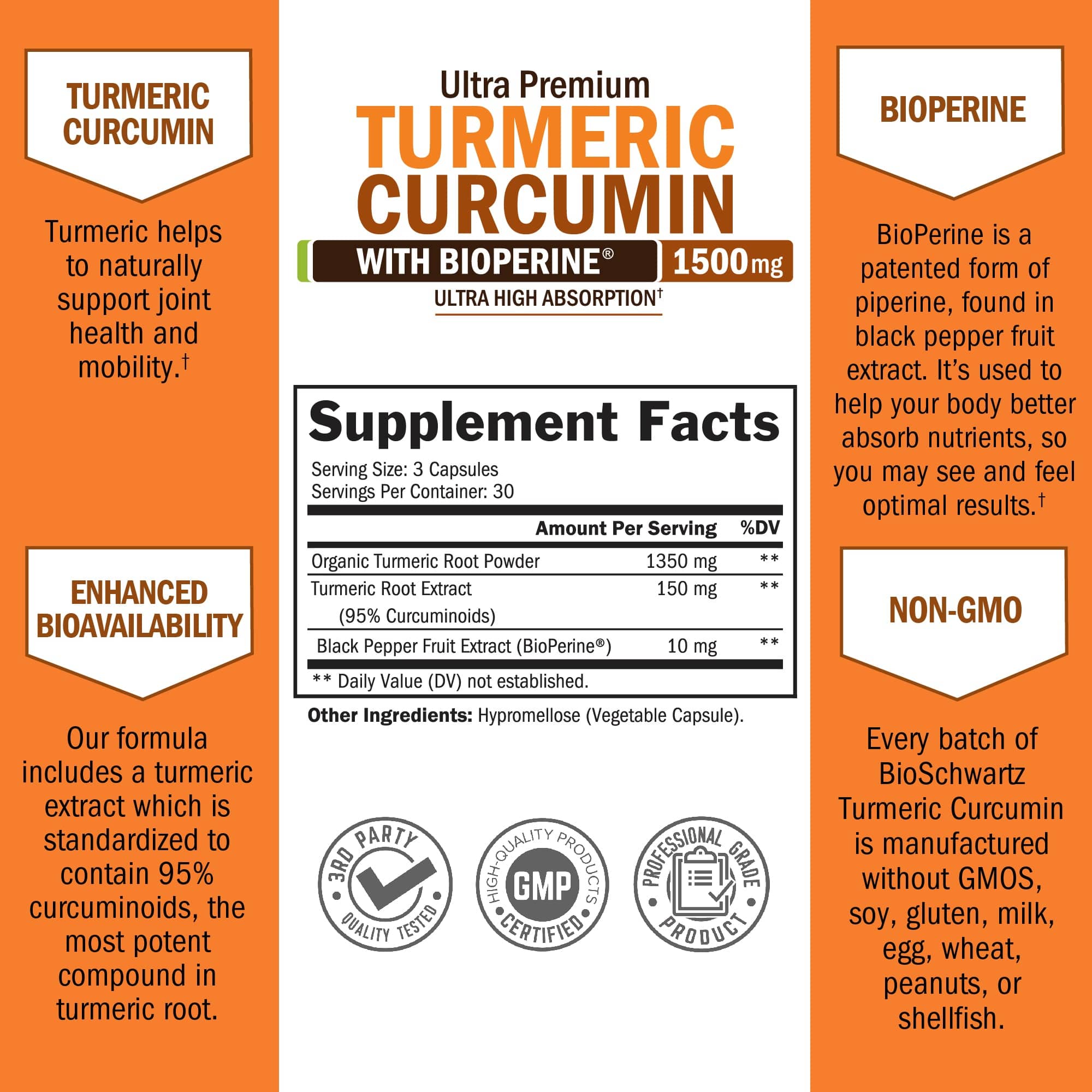 Turmeric Curcumin 1500mg Capsules, 90ct