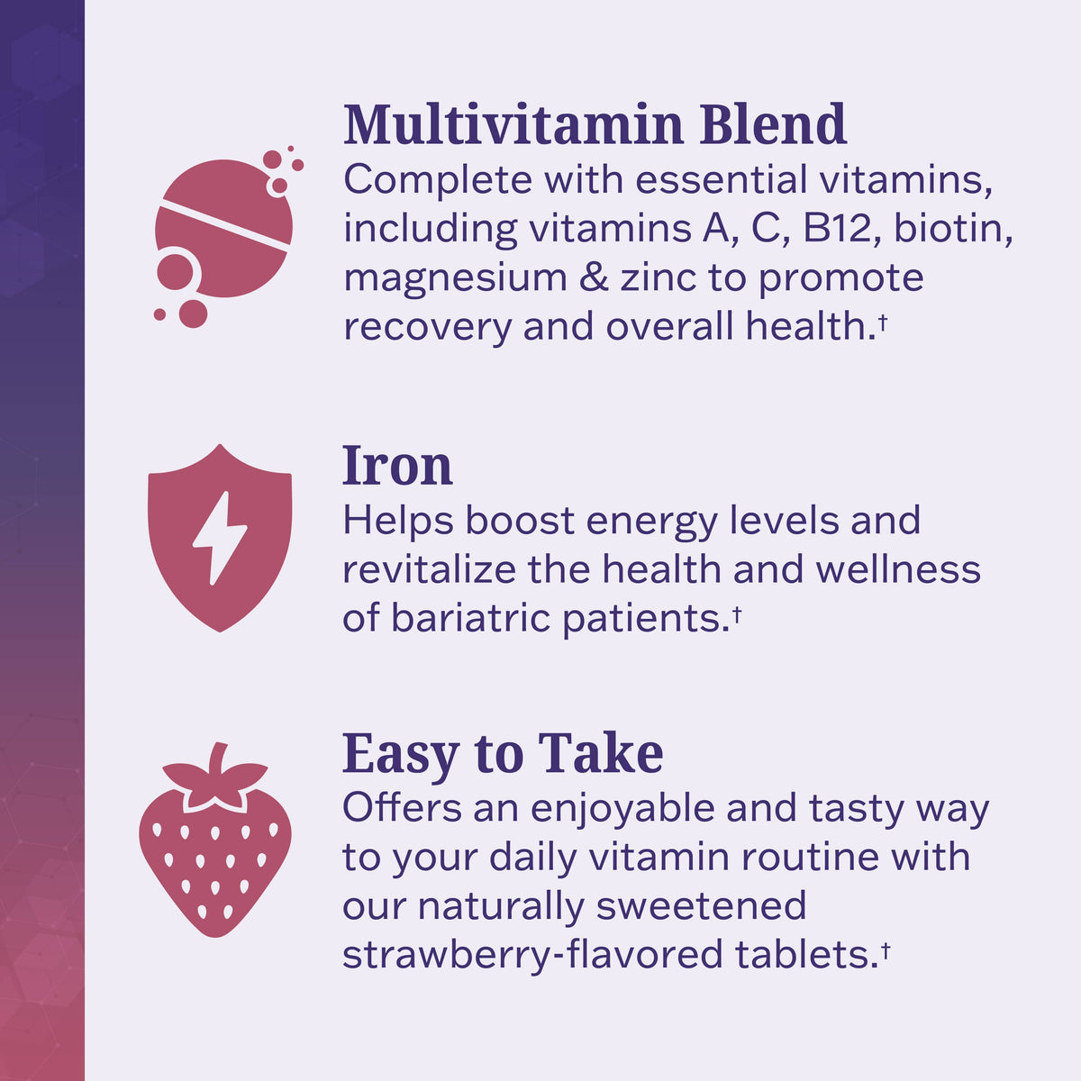 Bariatric Multivitamin + Iron 30 Day Meltable Tablets, Berry