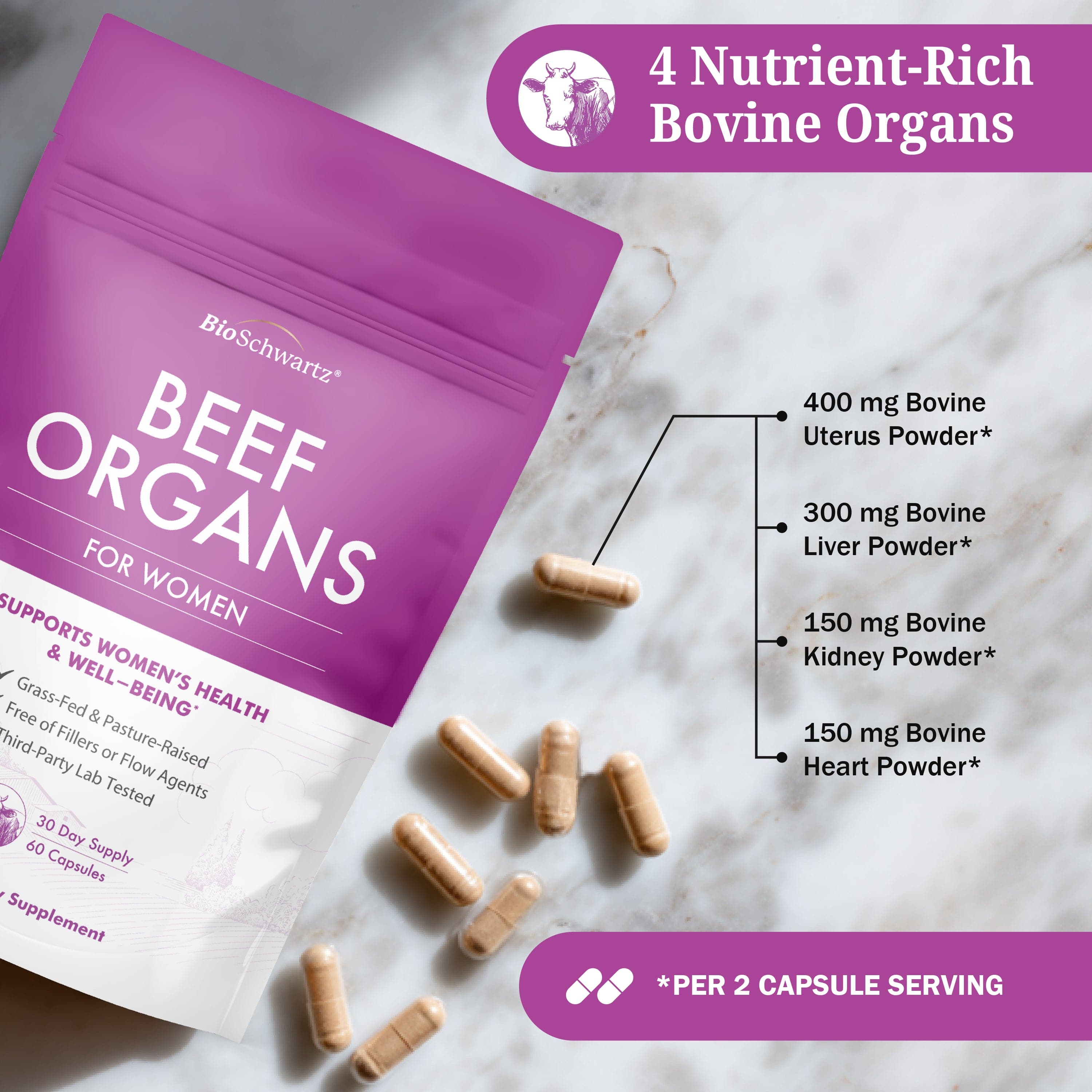 Beef Organs For Women, 60ct