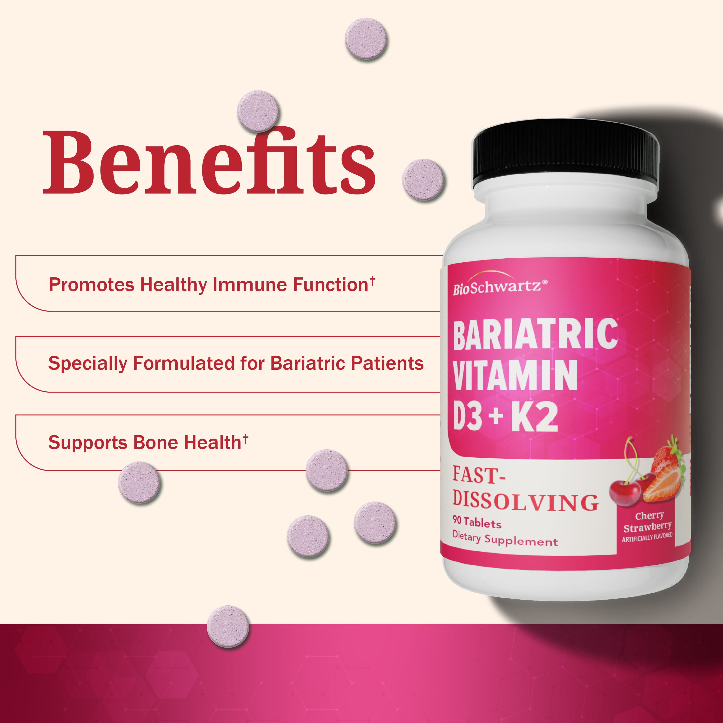 Bariatric Vitamin D3+K2 90 Day Meltable Tablets