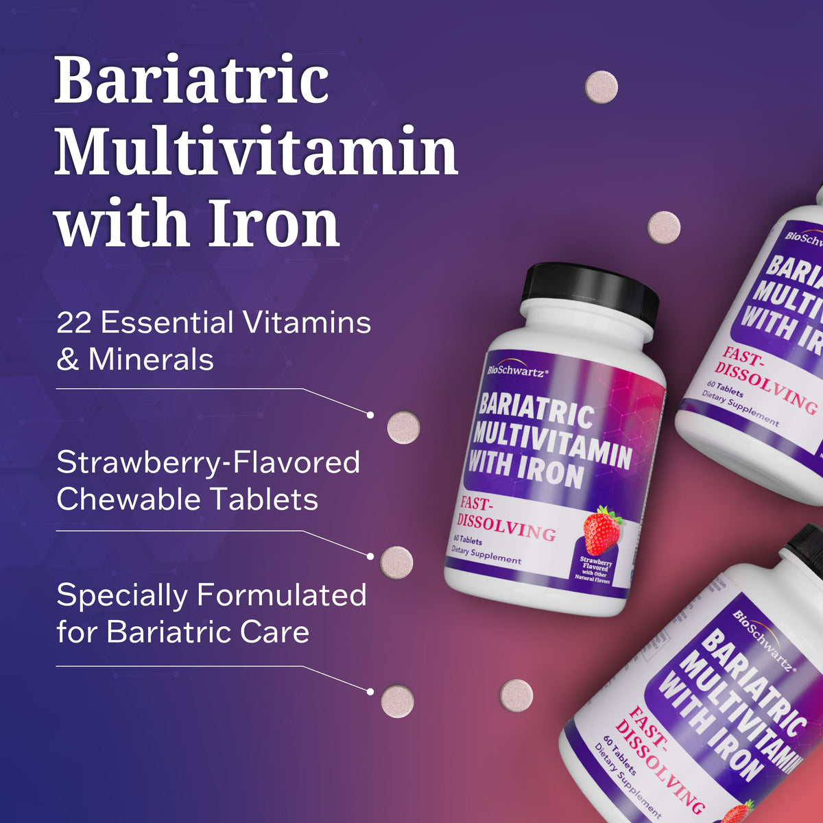 Bariatric Multivitamin + Iron 30 Day Meltable Tablets, Berry