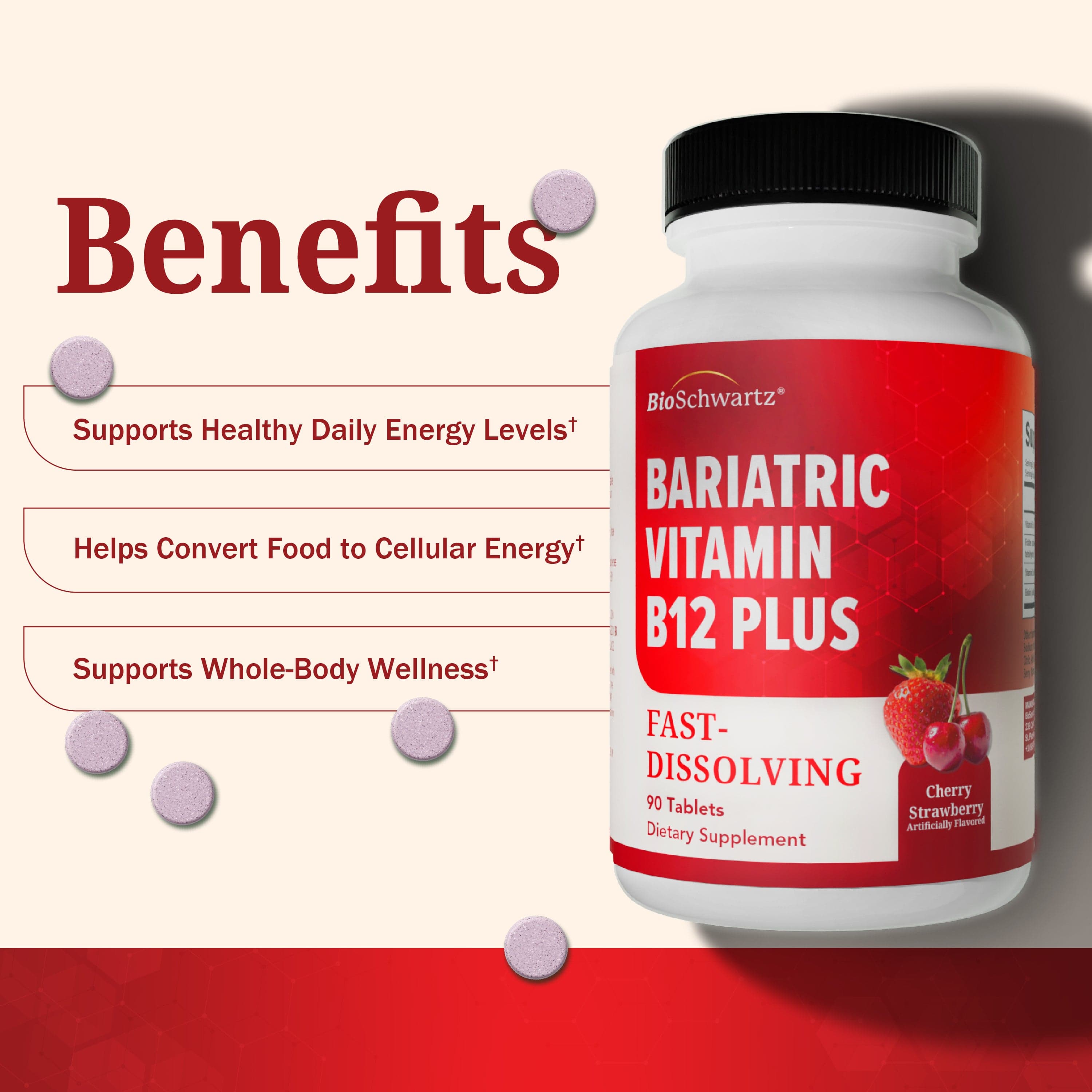 Bariatric Vitamin B12 Plus 90 Day Meltable Tablets, 90ct