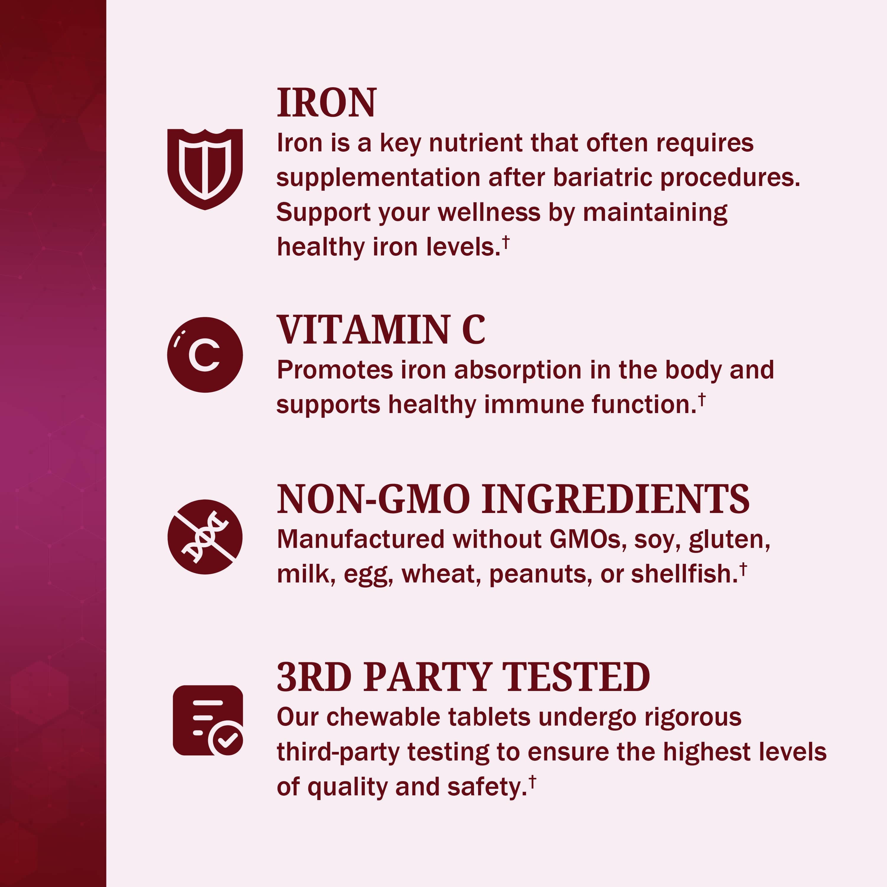 Bariatric Iron + Vitamin C 30 Day Meltable Tablets, 60ct