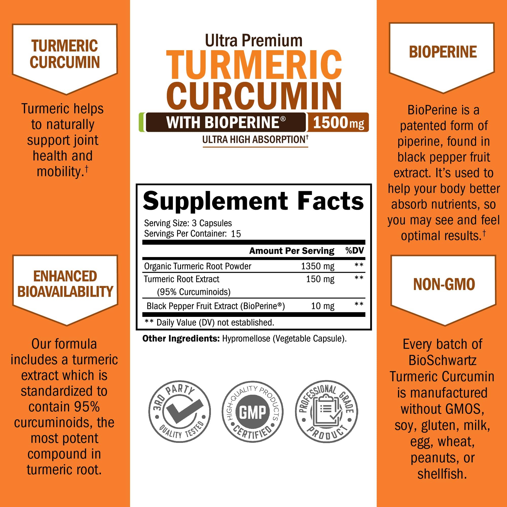 Turmeric Curcumin 1500mg Capsules, 45ct
