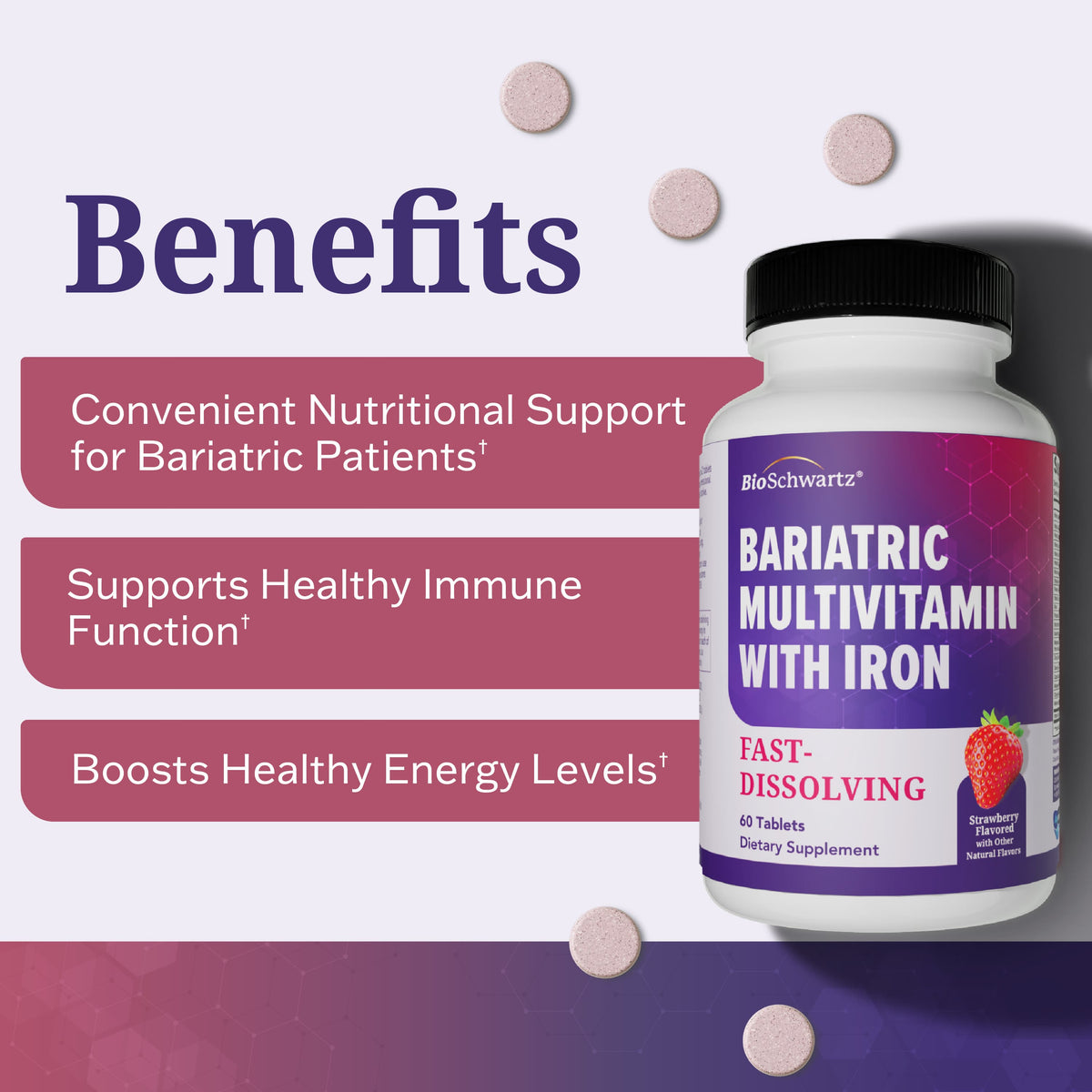 Bariatric Multivitamin + Iron 30 Day Meltable Tablets, Berry