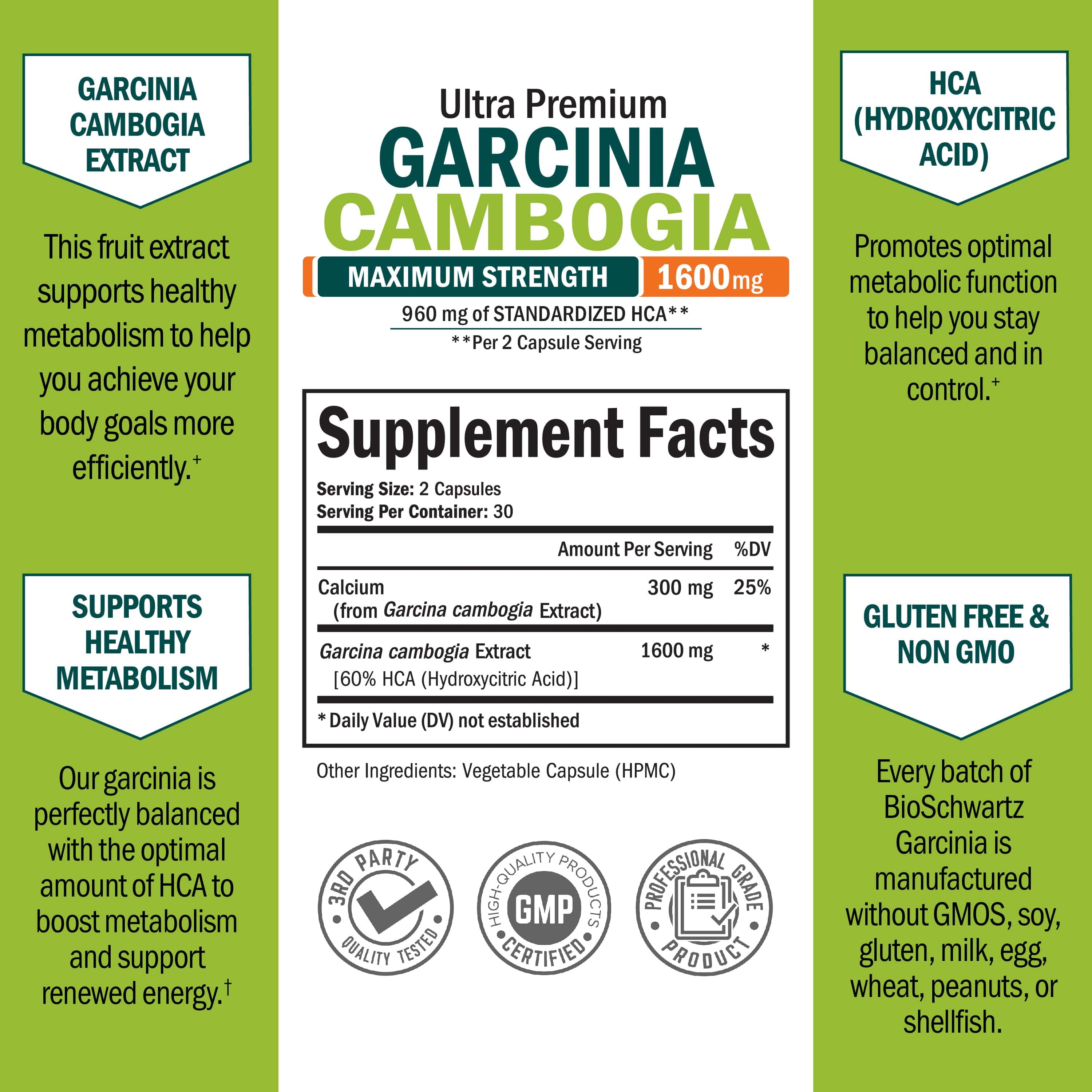 Garcinia Cambogia 1600MG Capsules, 60ct