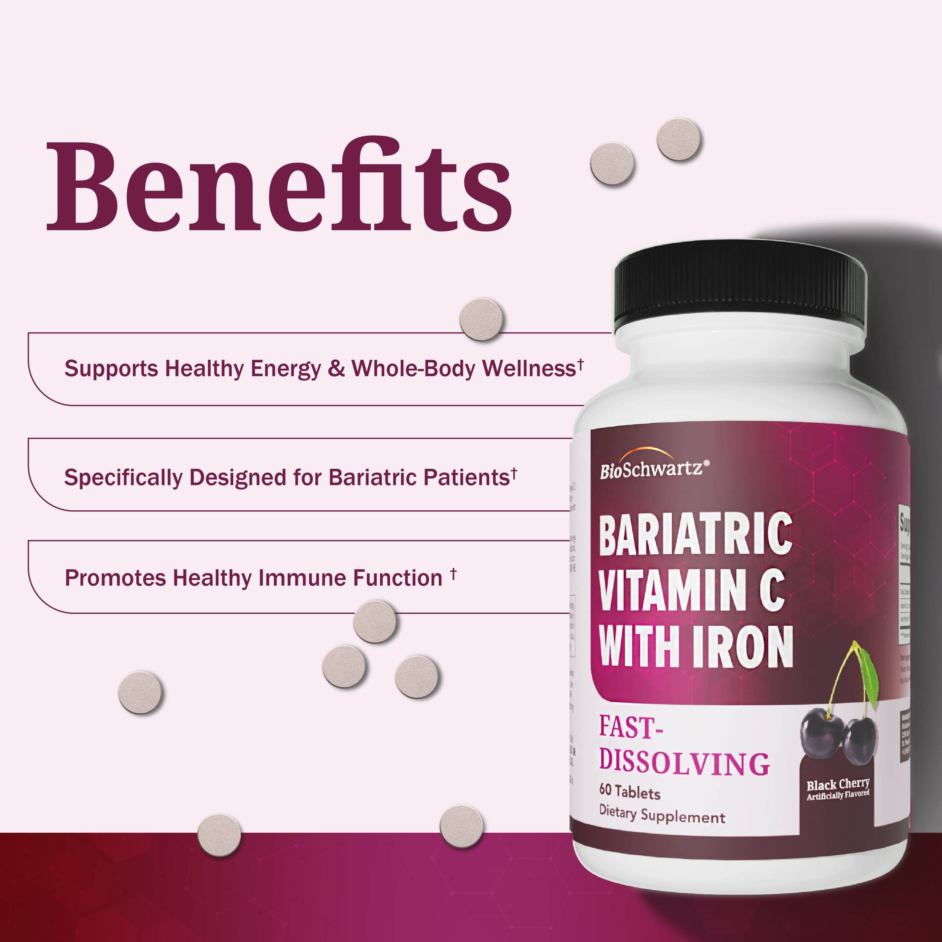 Bariatric Iron + Vitamin C 30 Day Meltable Tablets, 60ct