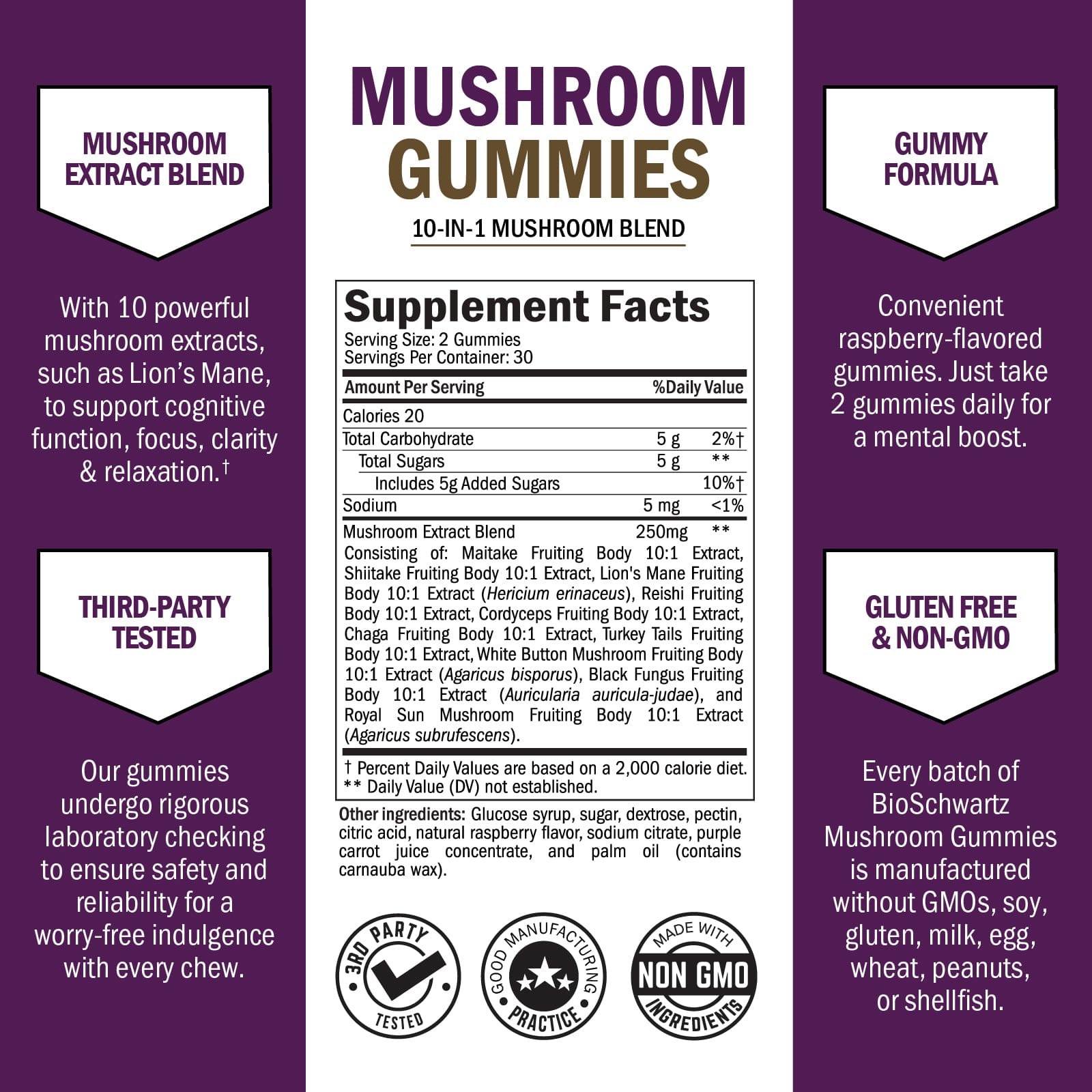 Mushroom Gummies, Mixed Berry, 60ct