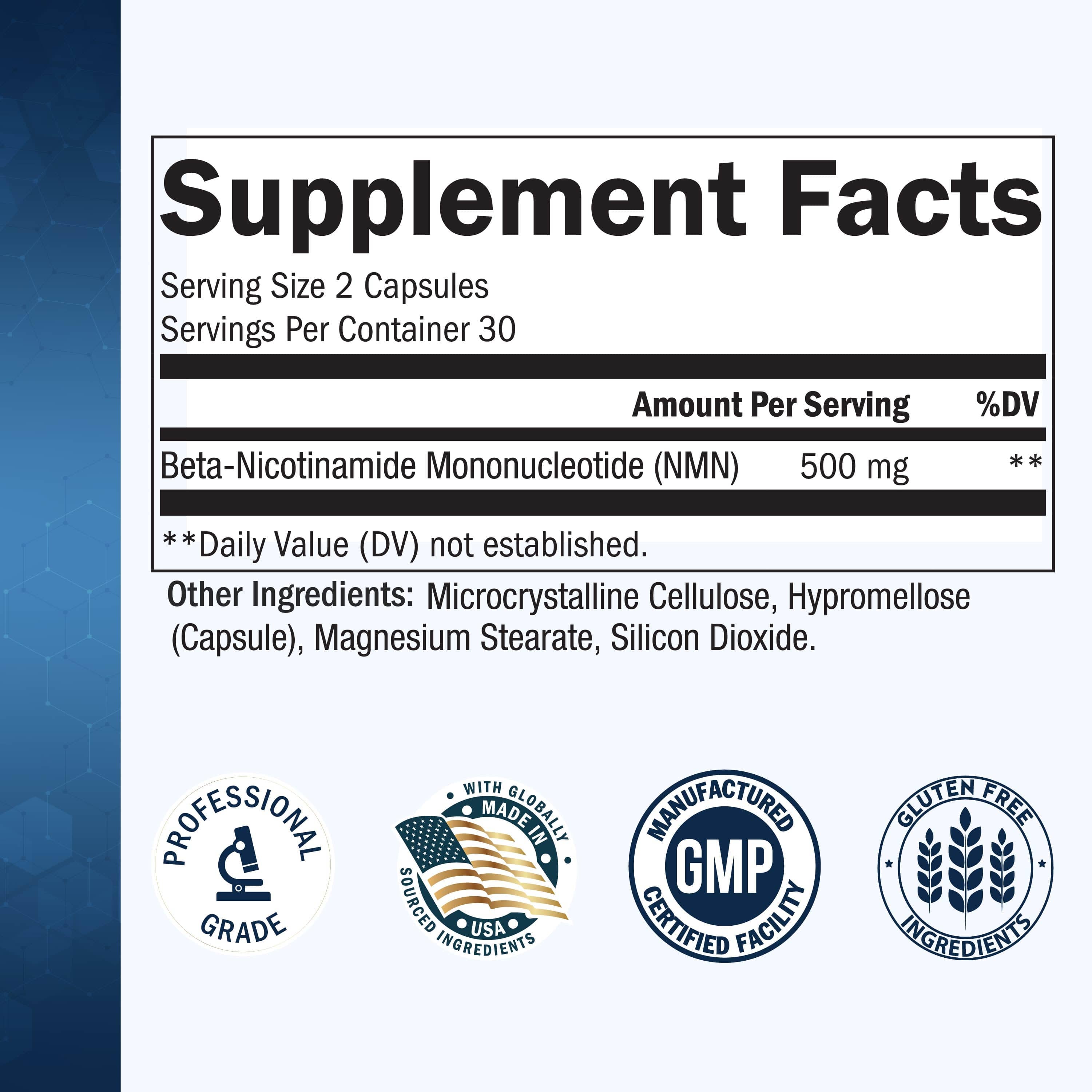 NMN 500mg Capsules, 60ct